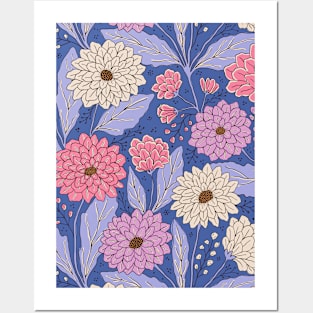 Dahlia garden in blue Posters and Art